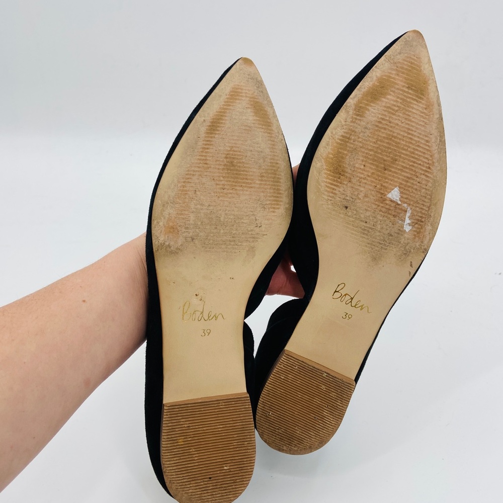 BODEN Black Velvet Velour Pointed D'Orsay Flat Shoes Size 39 - Picture 9 of 9